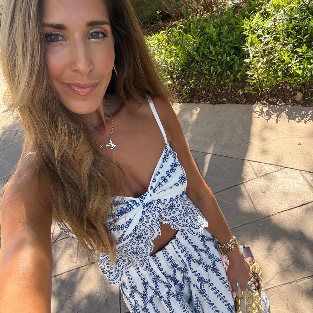 Blue and White Patterned 2 piece Maxi skirt set - Picture 4 of 4